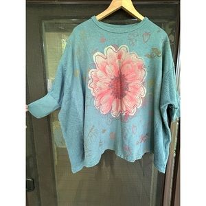 Blue Fish handmade hand printed sweat shirt floral love 💕🌺🩷